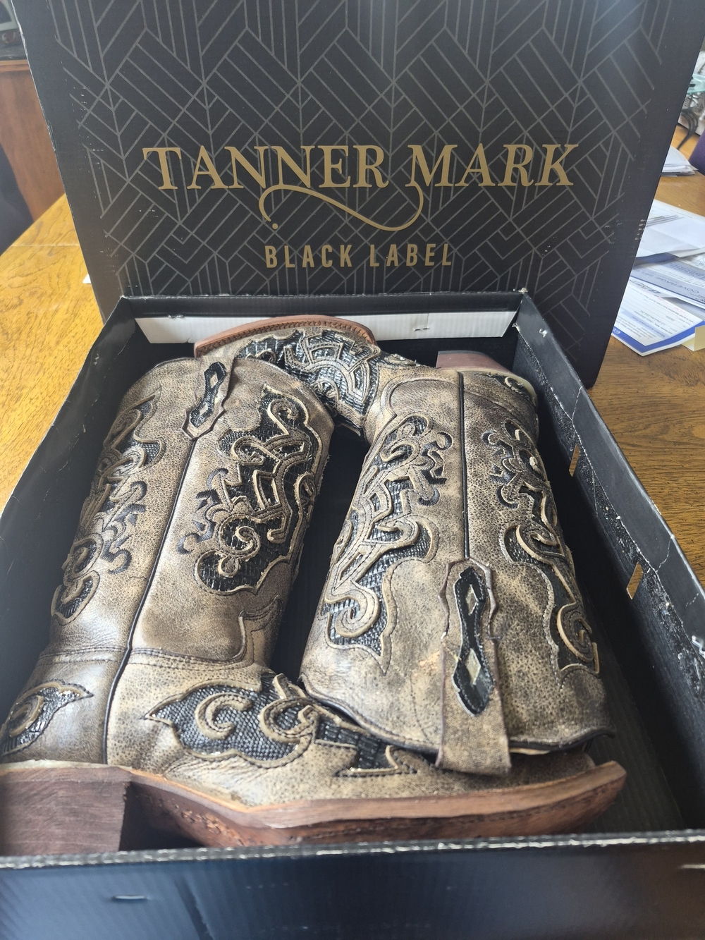 Tanner Mark Black Label Brown Embroidered Western Boots